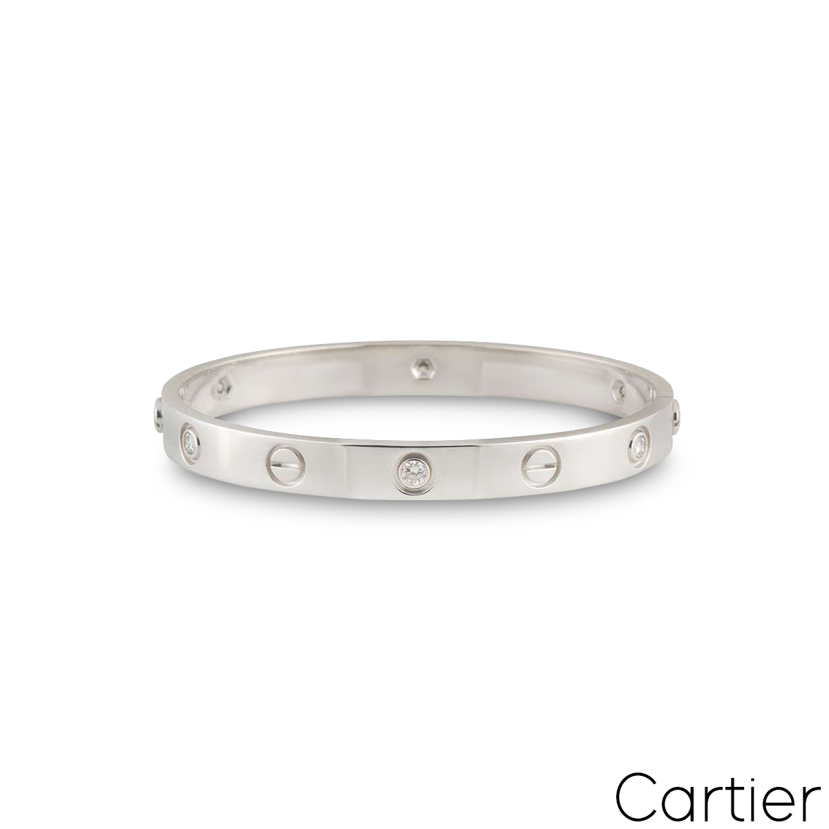 Cartier White Gold Half Diamond Love Bracelet Size 16 B6035816
